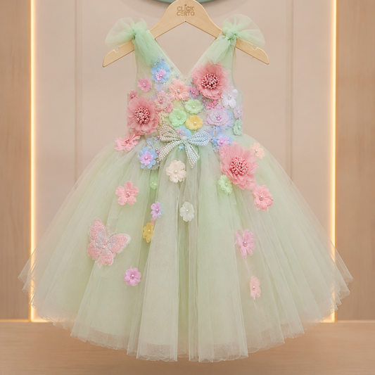 Vestido De Festa Infantil Jardim Encantado Verde