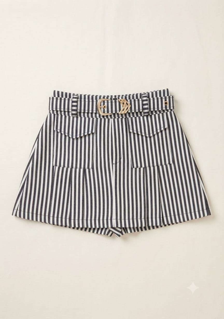 Shorts Saia Linho Listras Cinto