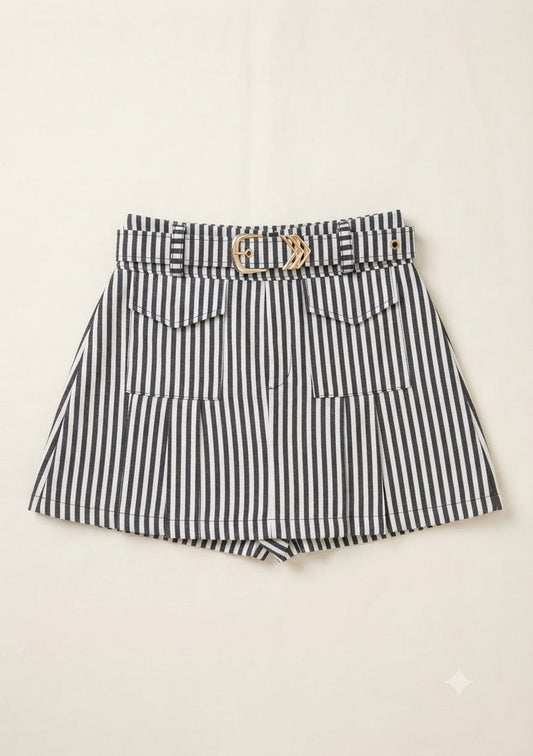 Shorts Saia Linho Listras Cinto