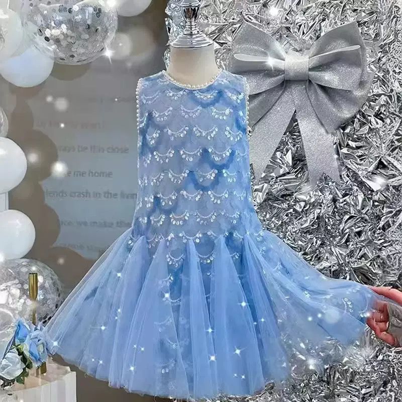 Vestido Infantil Azul Sereia