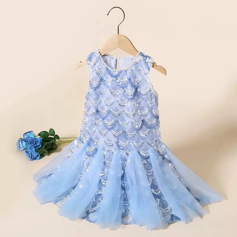 Vestido Infantil Azul Sereia