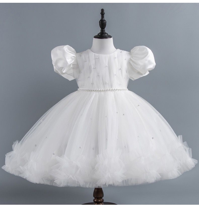 Vestido De Festa Infantil Tule Plíssadinho e Pérolas