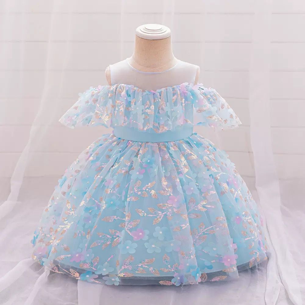 Vestido Infantil Azul Florzinhas