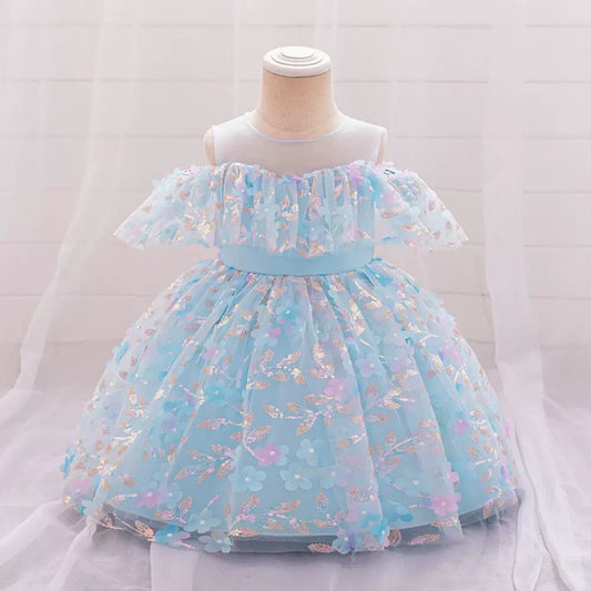 Vestido Infantil Azul Florzinhas