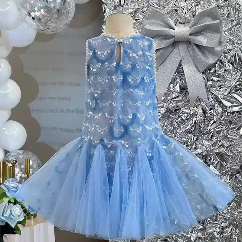 Vestido Infantil Azul Sereia