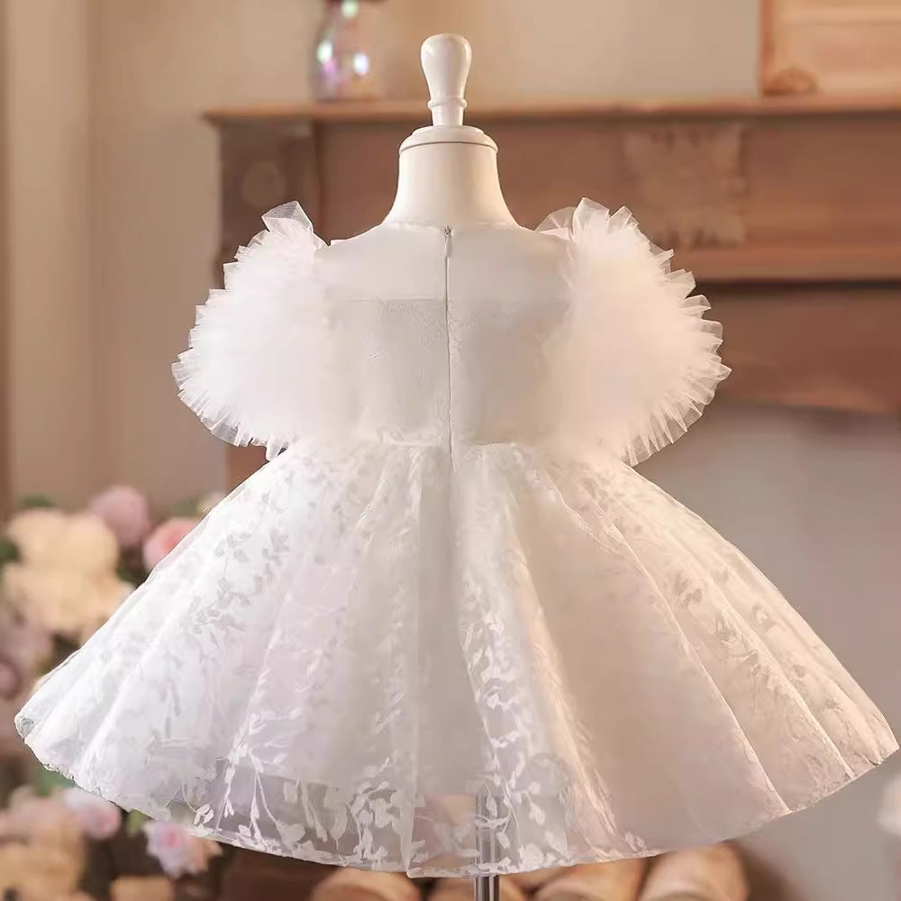 Vestido Infantil Branco Folhas Lacinho