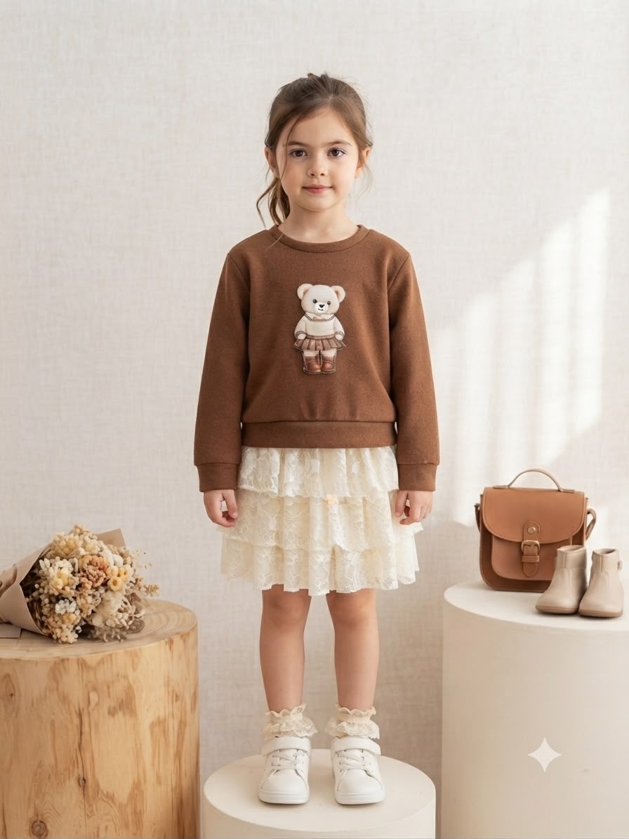 Conjunto Infantil Ursinho e Renda