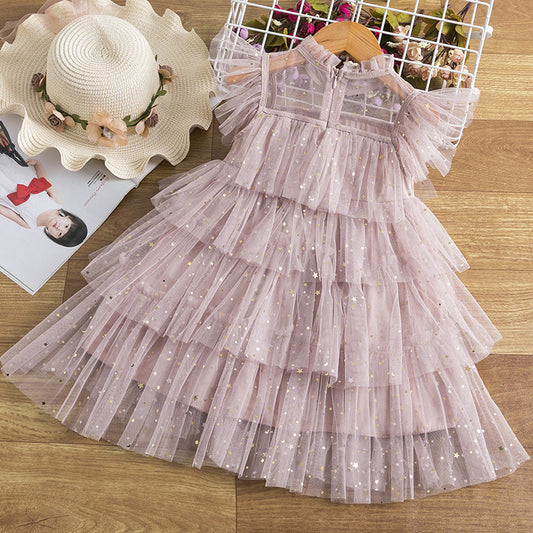 Vestido Infantil de Tule Estrelinhas