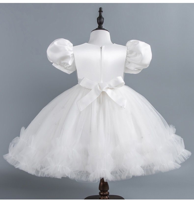 Vestido De Festa Infantil Tule Plíssadinho e Pérolas