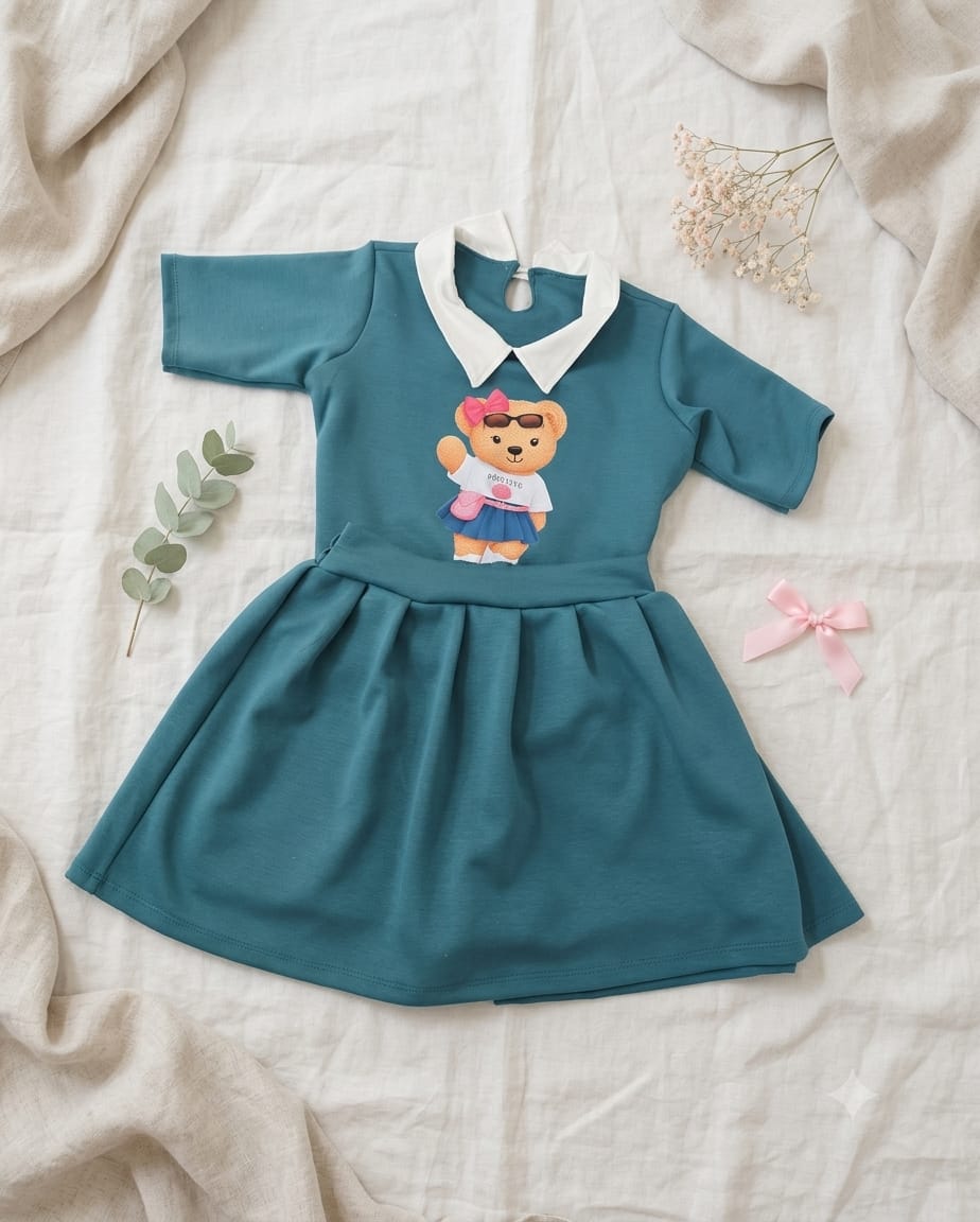 Conjunto Infantil  Polo Ursinho + Shorts Saia