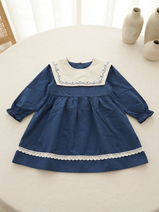 Vestido Infantil Azul Golinha Bordada
