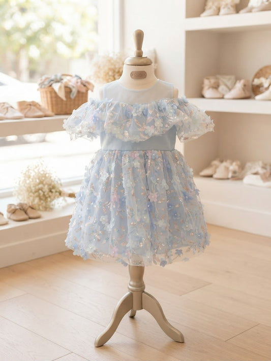 Vestidon Infantil Azul Florzinhas