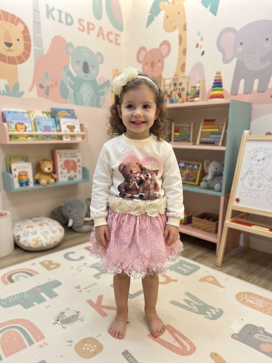 Conjunto Infantil Renda Ursinhos + Arquinho
