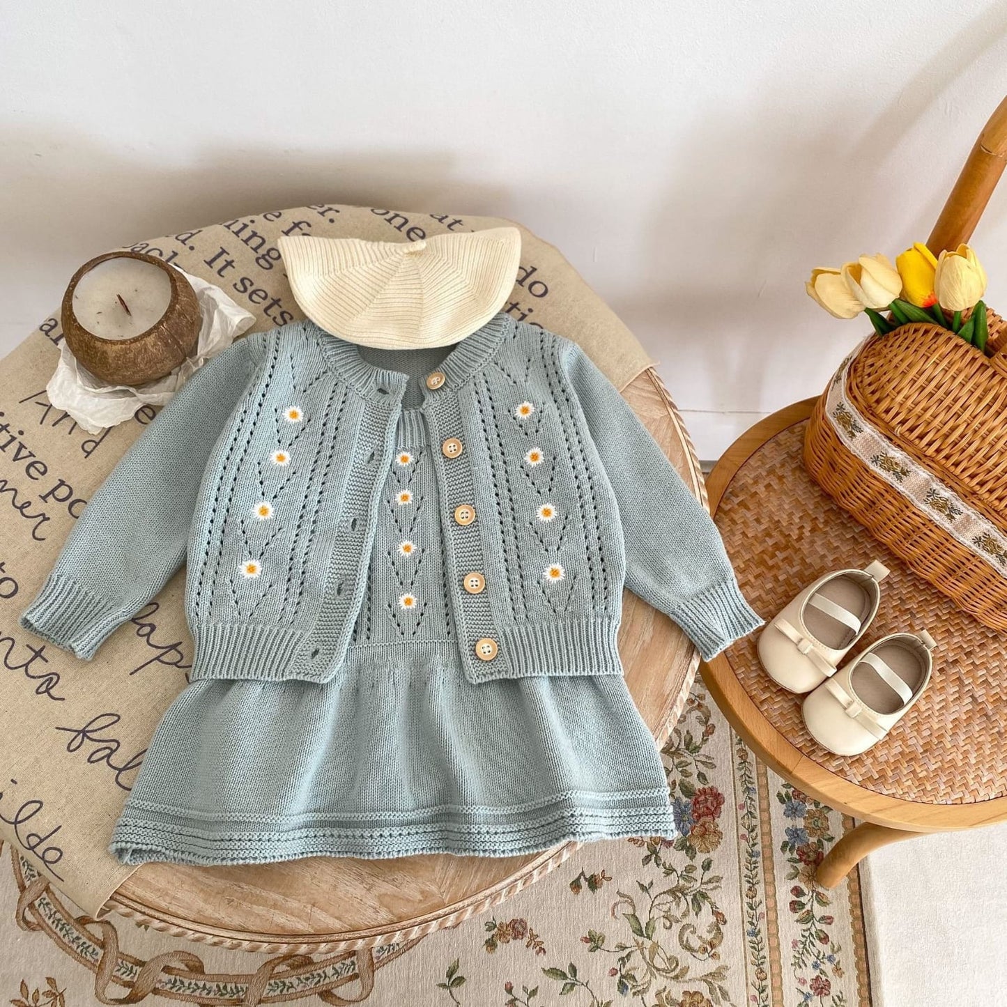 Conjunto Infantil Feminino Tricô Tulipa