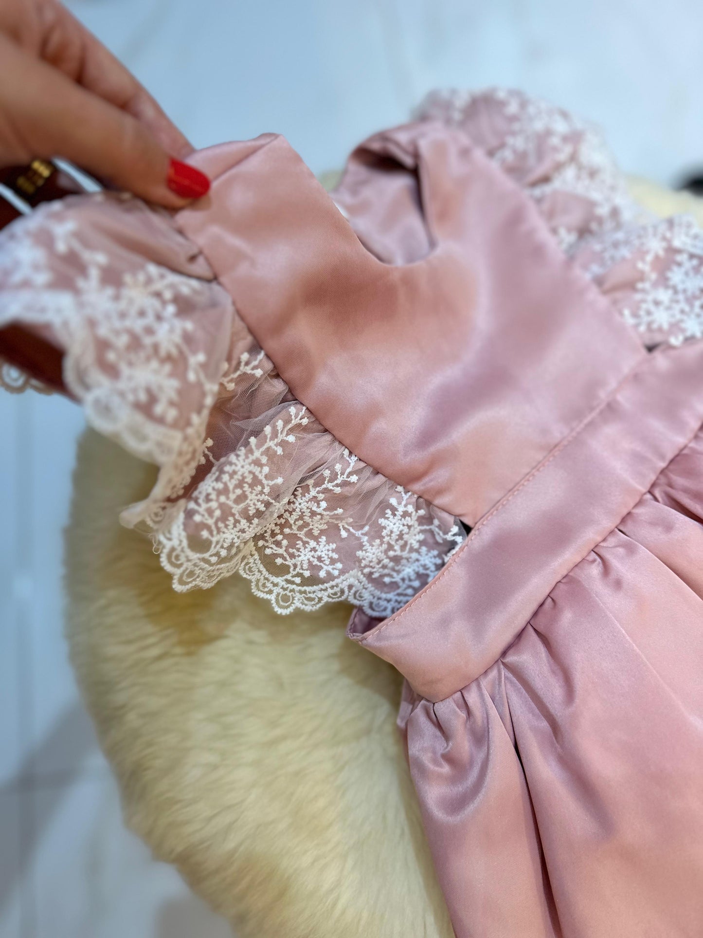 Vestido Infantil Rosa Rendinha