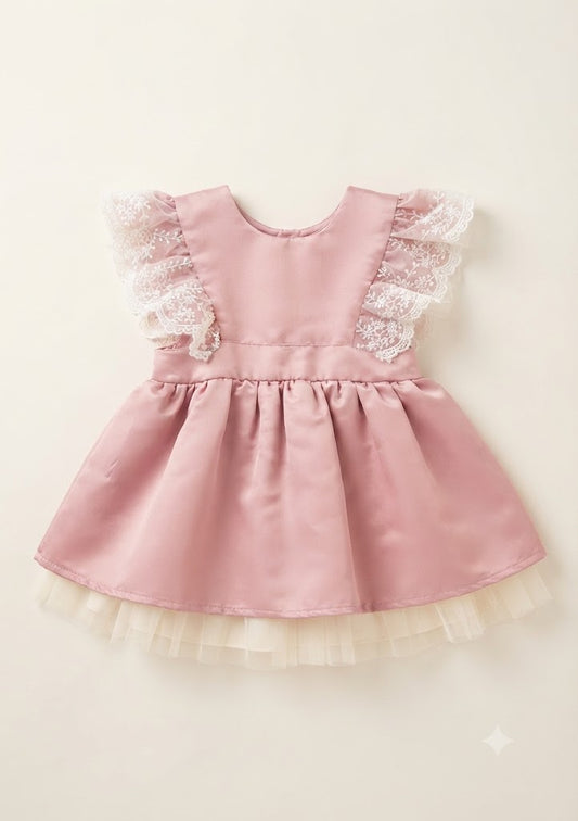 Vestido Infantil Rosa Rendinho