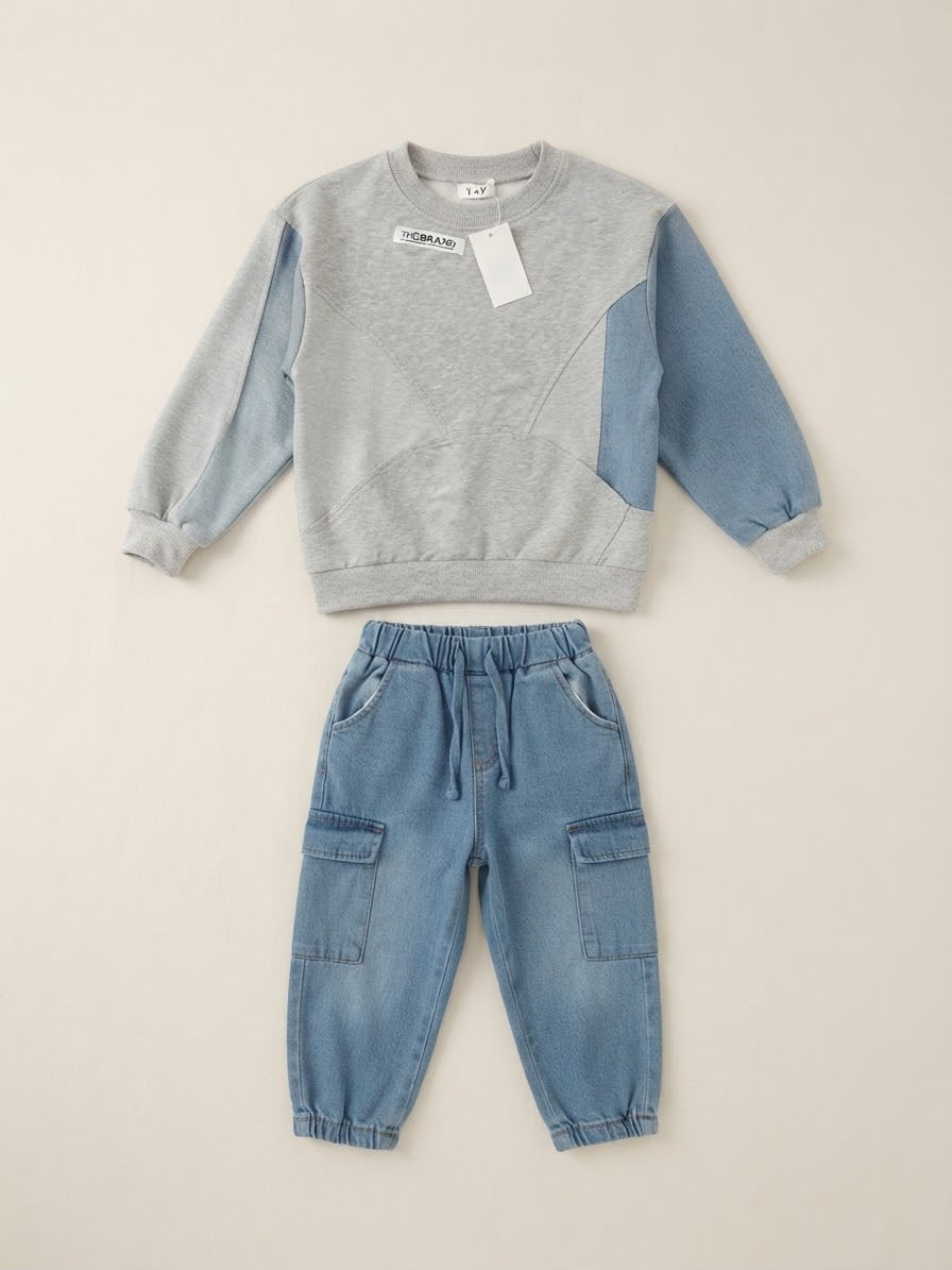 Conjunto Infantil Cinza e Jeans
