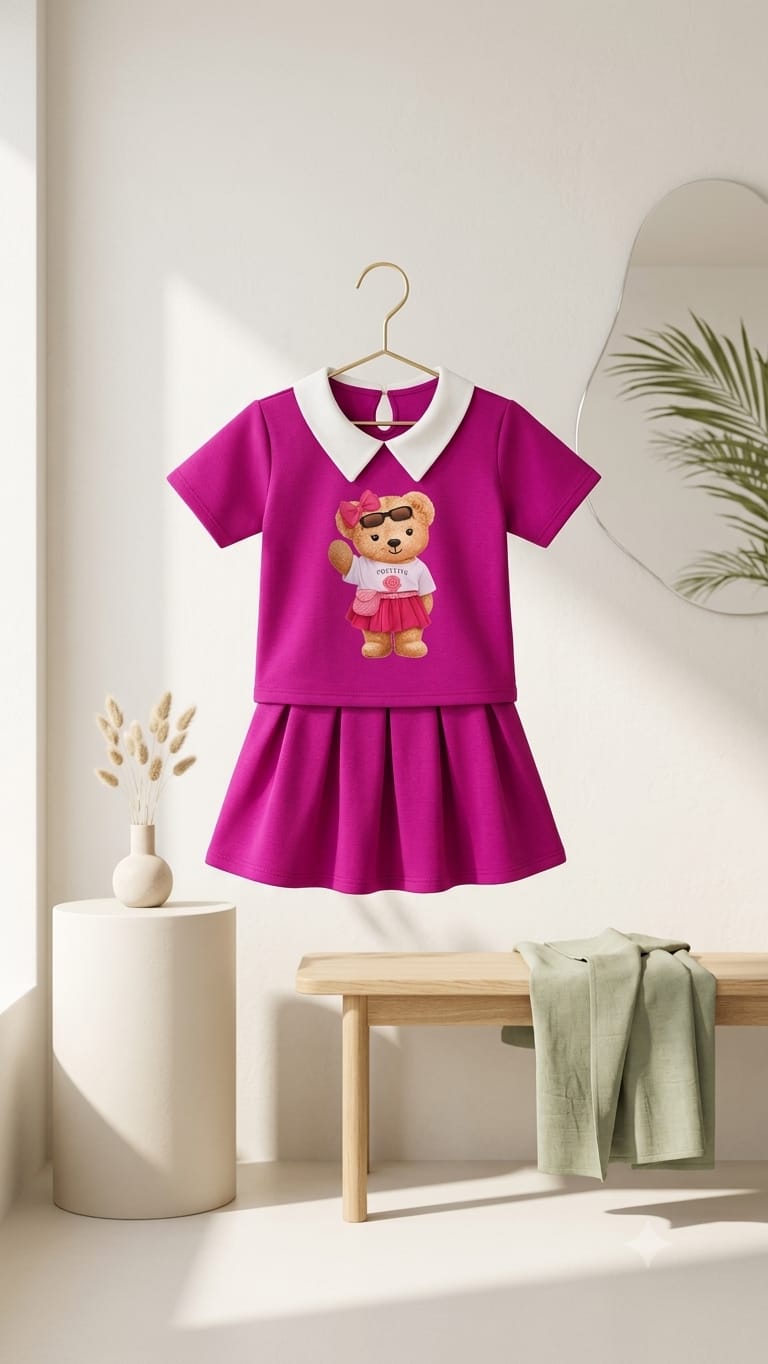 Conjunto Infantil  Polo Ursinho + Shorts Saia