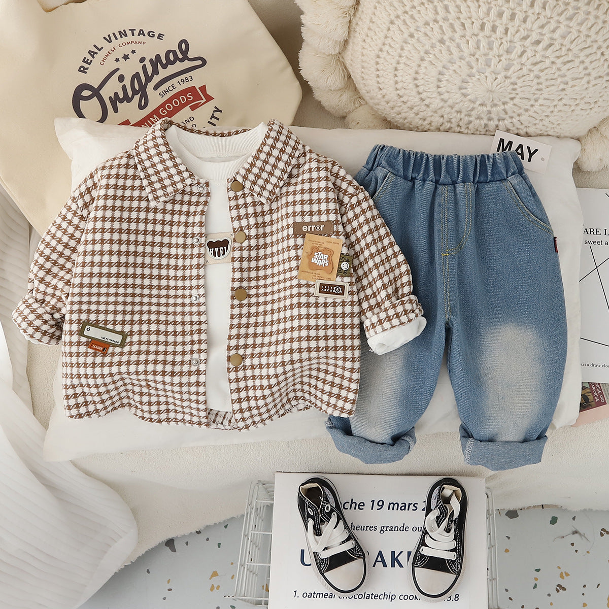 Conjunto Infantil Masculino Xadrez Cachorrinhos