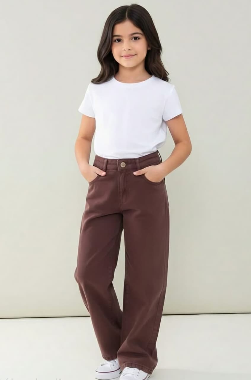 Calça Infantil Feminina Wide Leg Marrom