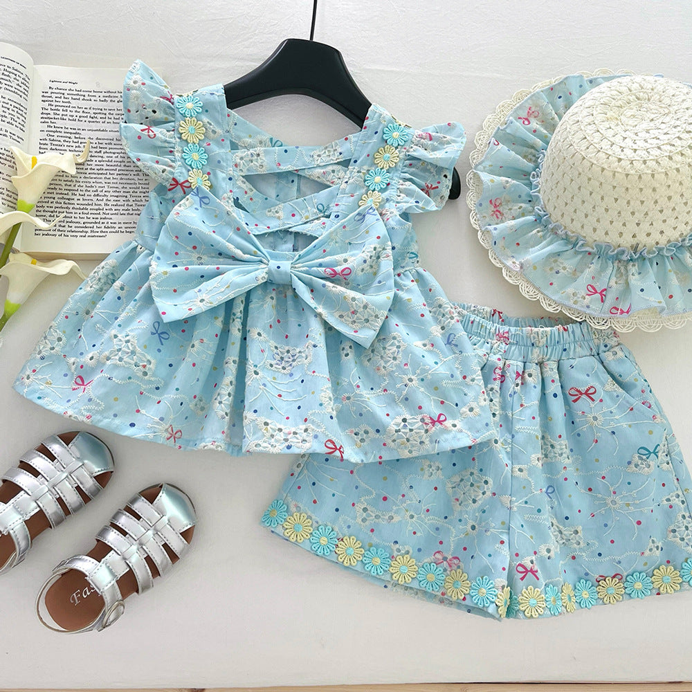 Conjunto Infantil Verão Florzinhas e Lacinho + Chapéu