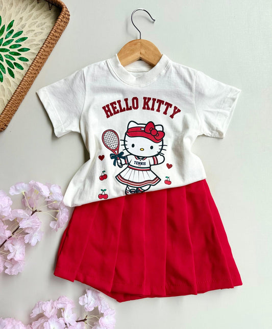 Conjunto Saia Hello Kit Tenista Cerejas