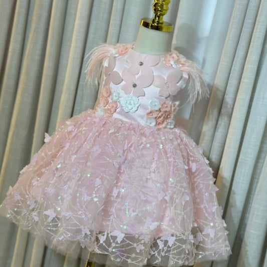 Vestido De Festa Infantil Borboletinhas e Peninhas Paetê