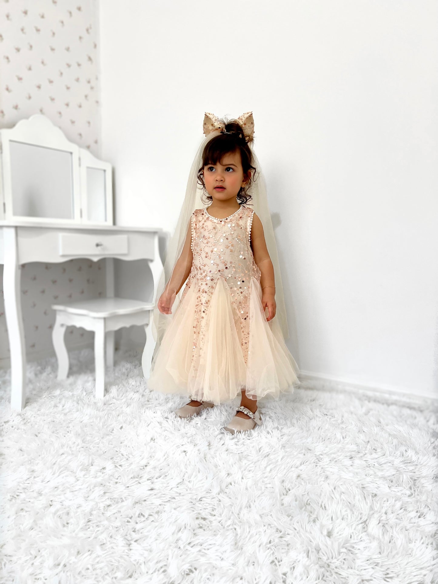 Vestido Infantil Brilhante Tule Lacinho