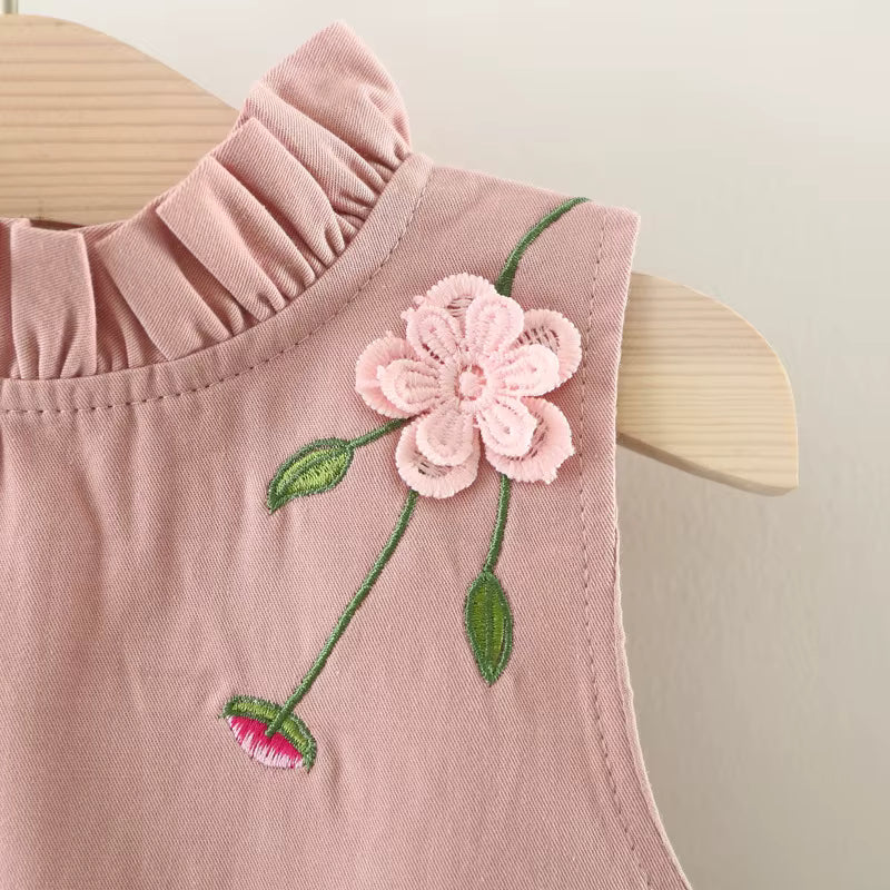Conjunto infantil Flores e Laço