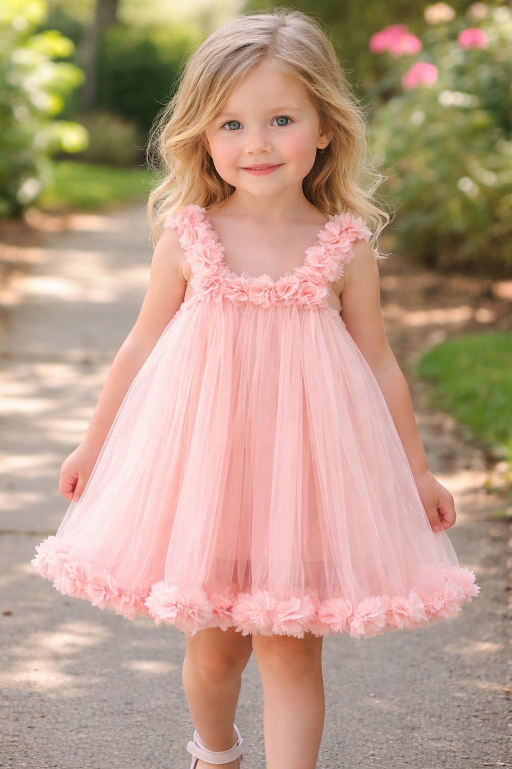 Vestido Infantil de Tule Flores