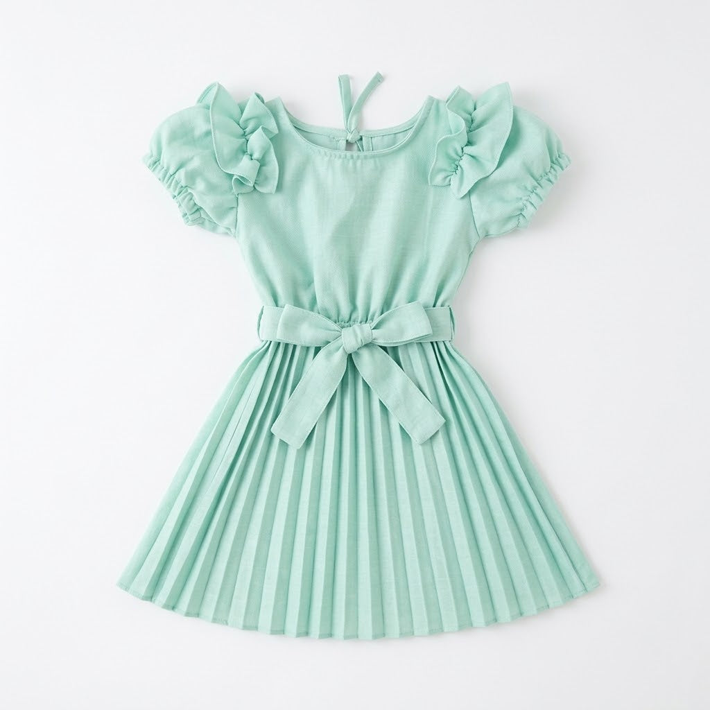 Vestido Plissado com Faixa