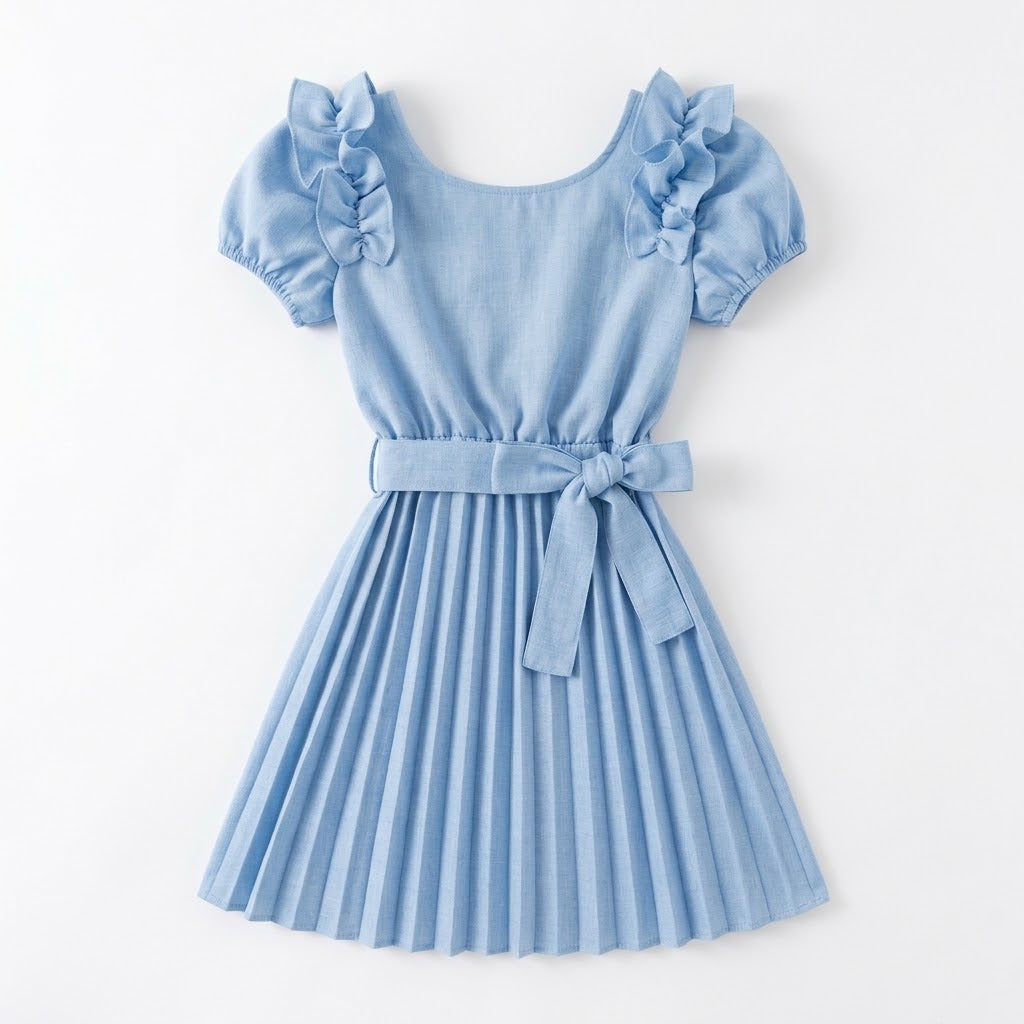 Vestido Plissado com Faixa