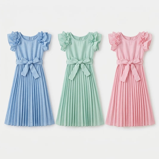 Vestido Plissado com Faixa