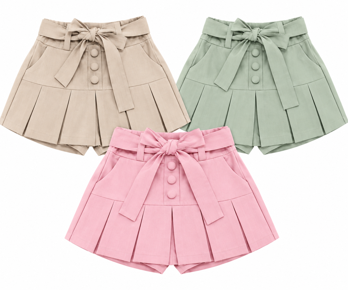 Shorts Saia com Pregas Botões