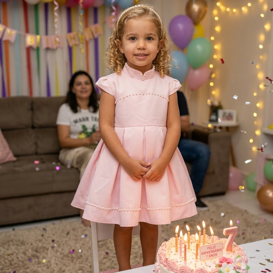 Vestido Rosa Pérolas
