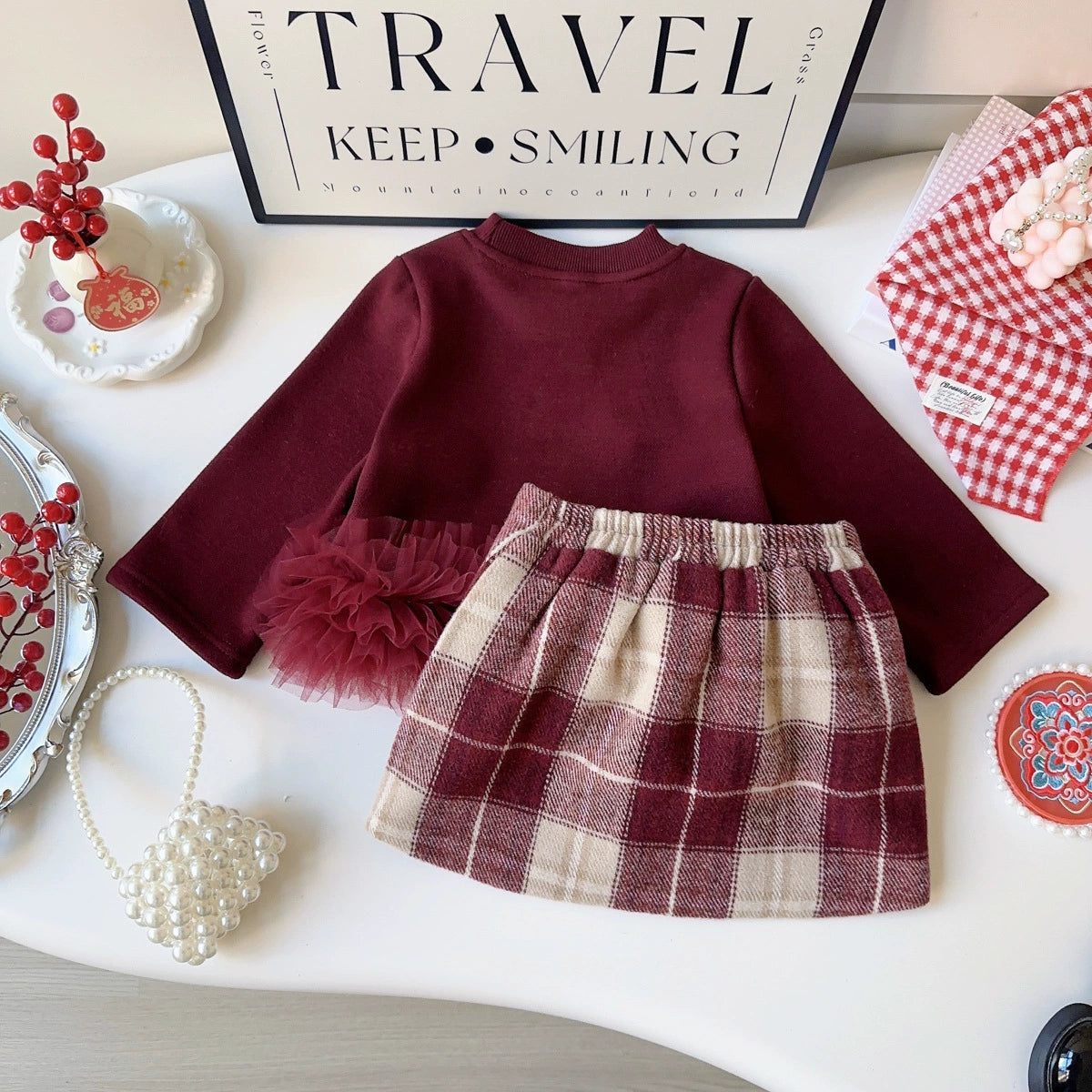 Conjunto Infantil Feminino Xadrez Lacinhos