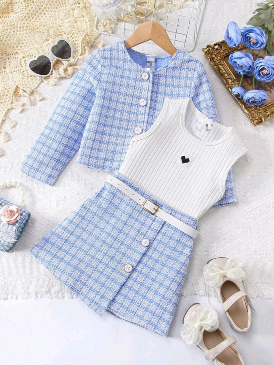 Conjunto Infantil Feminino Azul Xadrez