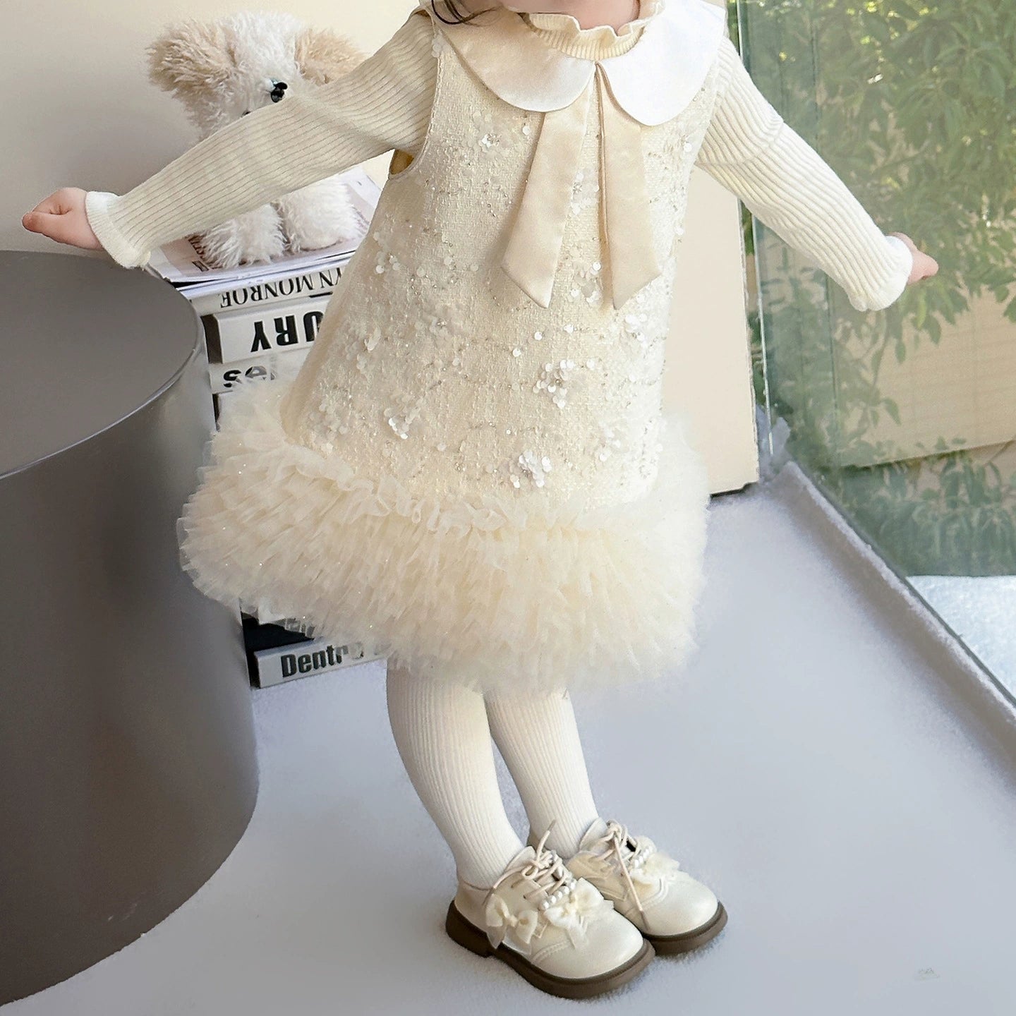 Vestido Infantil Flores e Tule + Blusinha