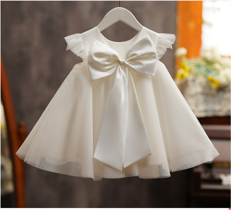 Vestido Infantil Branco Florzinhas e Laço