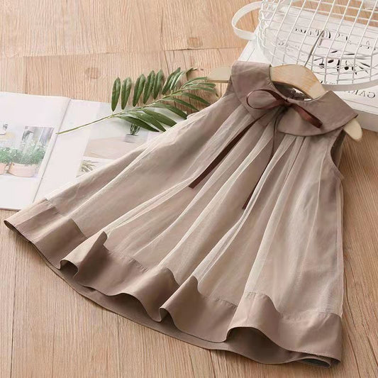 Vestido Infantil Bege Lacinho