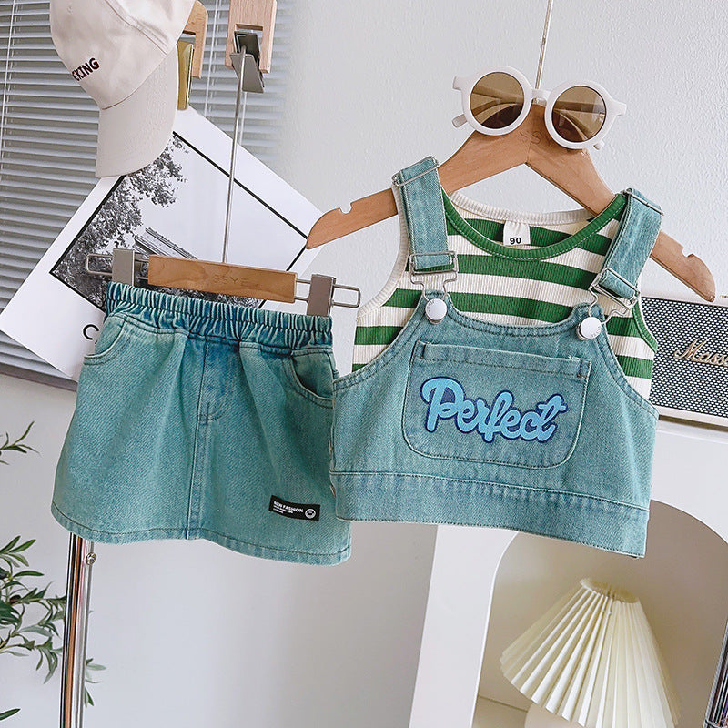 Conjunto Infantil Jeans e Lístras 3 Peças