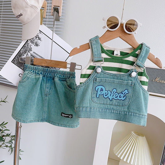Conjunto Infantil Jeans e Lístras 3 Peças