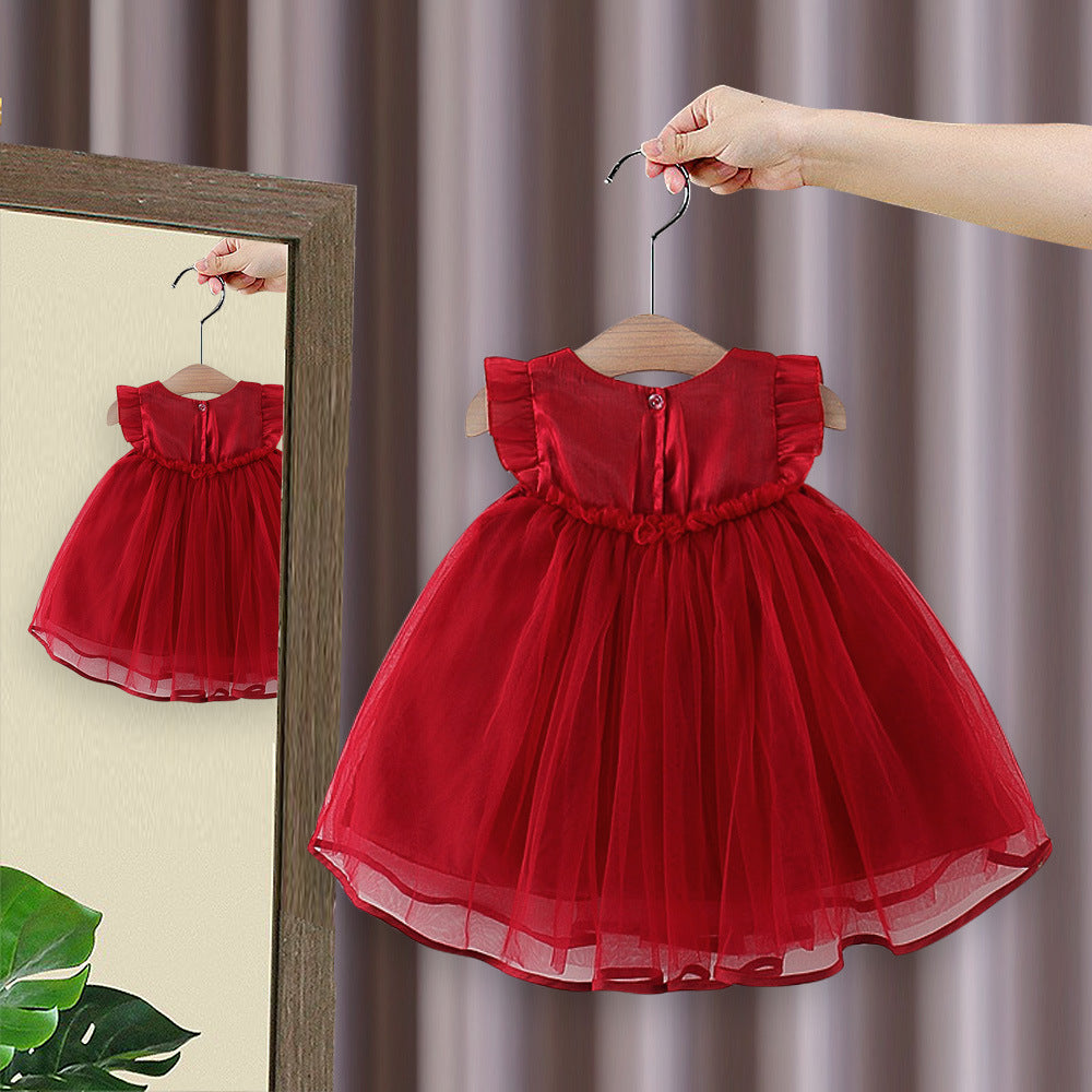 Vestido Infantil Tule Lacinho Pérolas