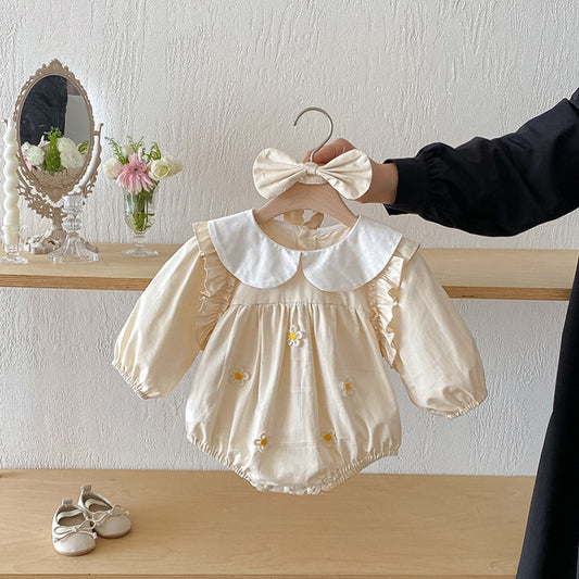 Body Infantil Bege Florzinhas com Faixinha