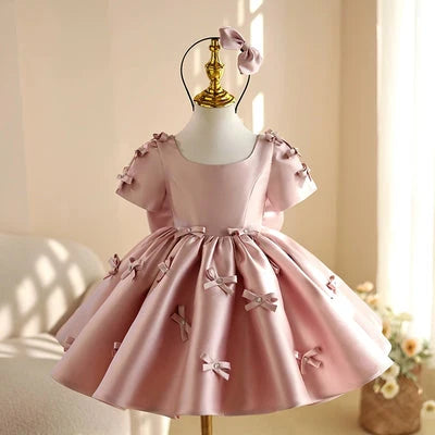 Vestido De Festa Infantil Rosa Lacinhos