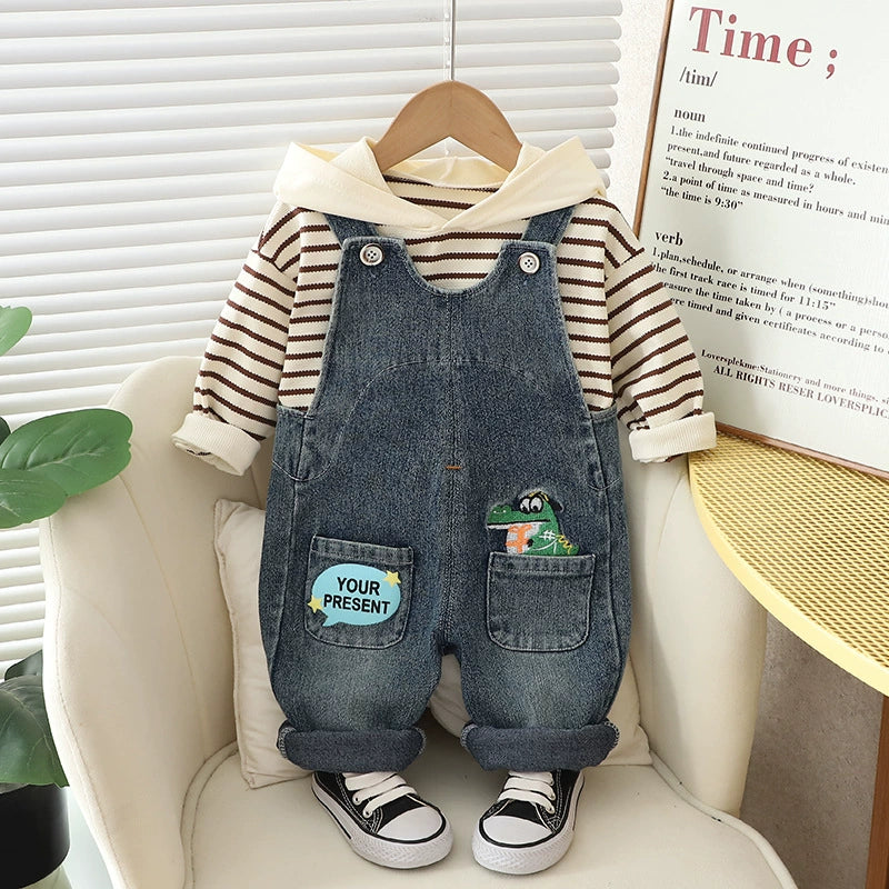 Jardinheira Infantil Dino + Blusa