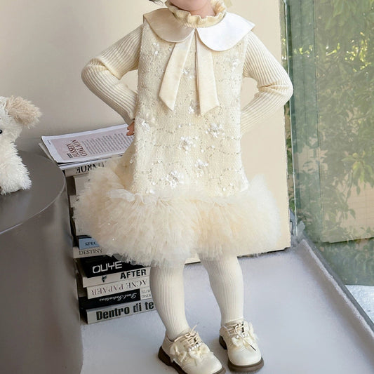 Vestido Infantil Flores e Tule + Blusinha