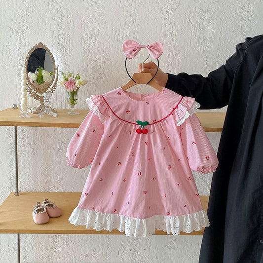 Vestido Infantil Rosa Cerejinhas