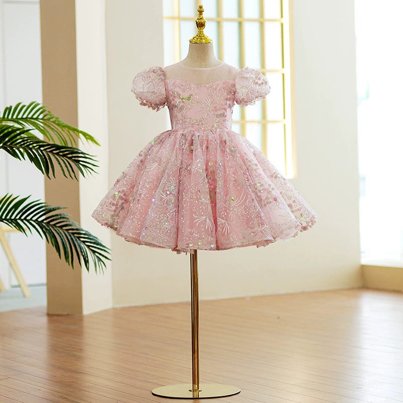 Vestido Infantil Rosa Lantejoulas
