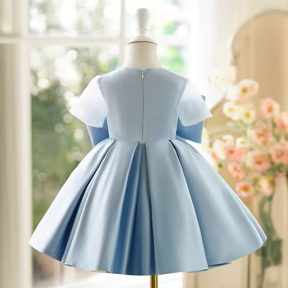 Vestido De Festa Infantil Azul com Laço
